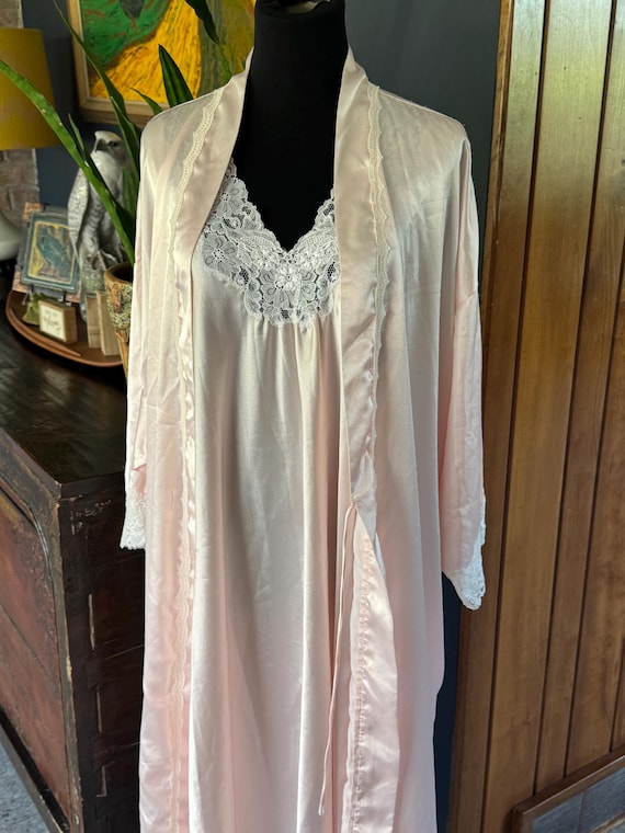 Vintage Christian Dior Pink Satin Peignoir Sleeveless Nightgown