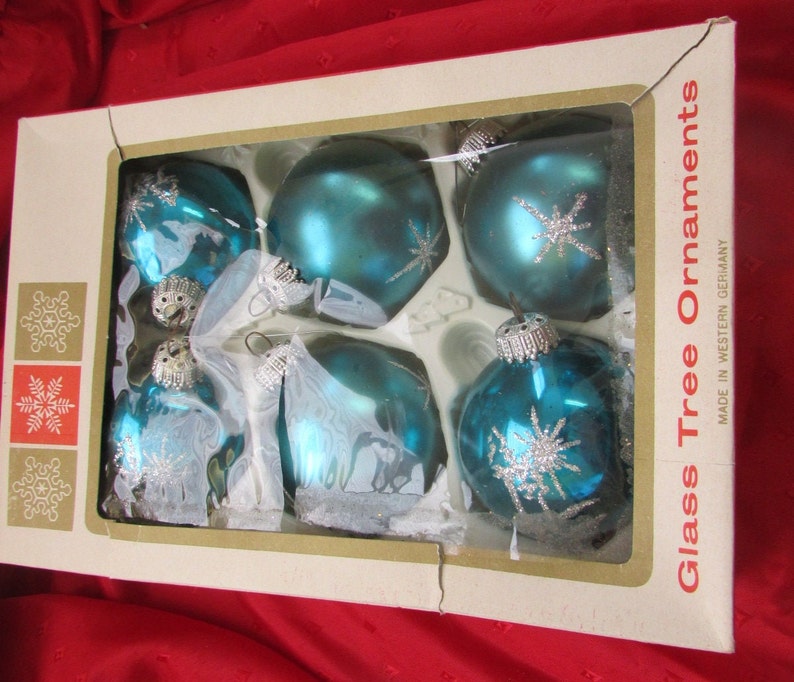 6 Vintage Mercury Glass Blue Stencil Christmas Ornaments 2 Etsy