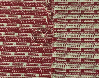 Vintage Ralph Lauren Red & Beige geometric Reversible woven cotton upholstery fabric 57” Wide BTY- red and white woven upholstery fabric