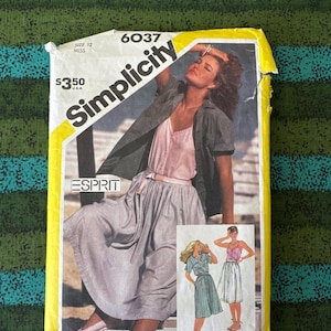 1983 Simplicity 6037 Esprit Collection Sewing Pattern Misses Camisole, Gathered Waist Skirt, and Button Front Blouse/Jacket Size 12 cut