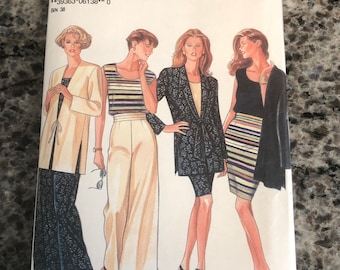 1990's New Look Sewing Pattern 6138 Misses Ensemble~ slim Skirt, Jacket, Tank Top and Wide Leg Pants Size 8-18 cut- summer ensemble pattern