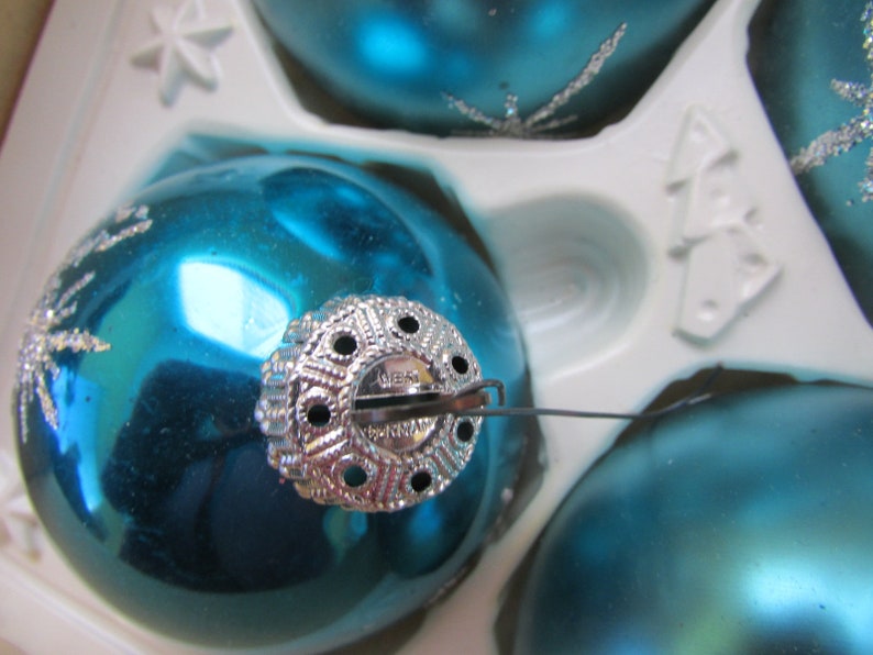 6 Vintage Mercury Glass Blue Stencil Christmas Ornaments 2 Etsy