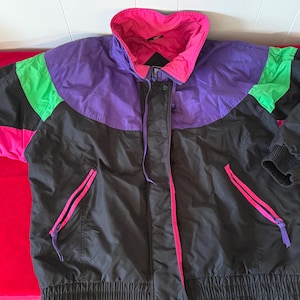 Vintage 1980/90's Women's Black, Purple, Green & Pink Color Block