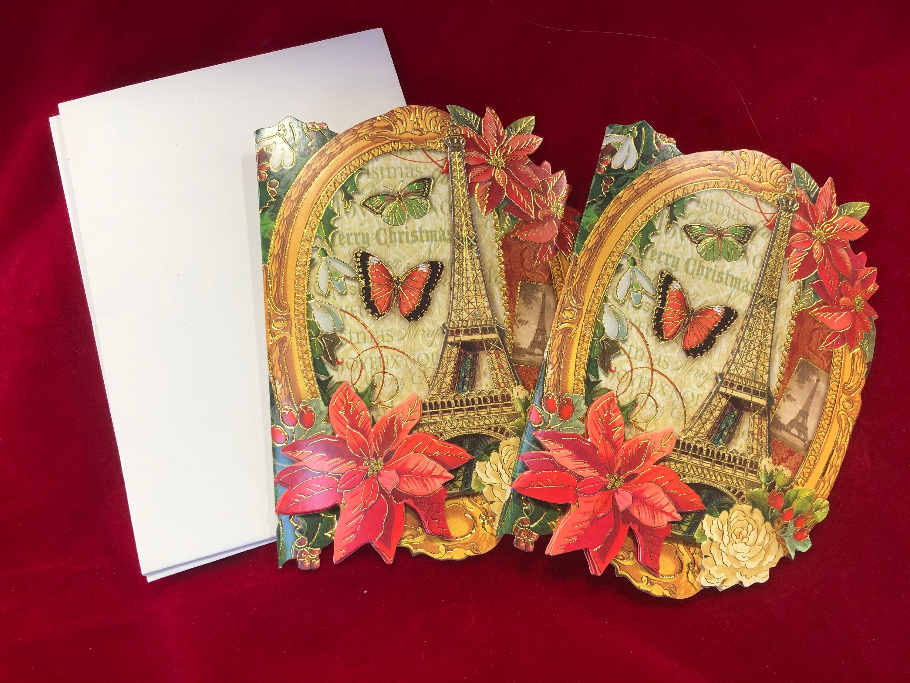 12 Victorian XmasTree 3D Gold Embellished 5 X 7 Xmas Cards More! PUNCH STUDIO 