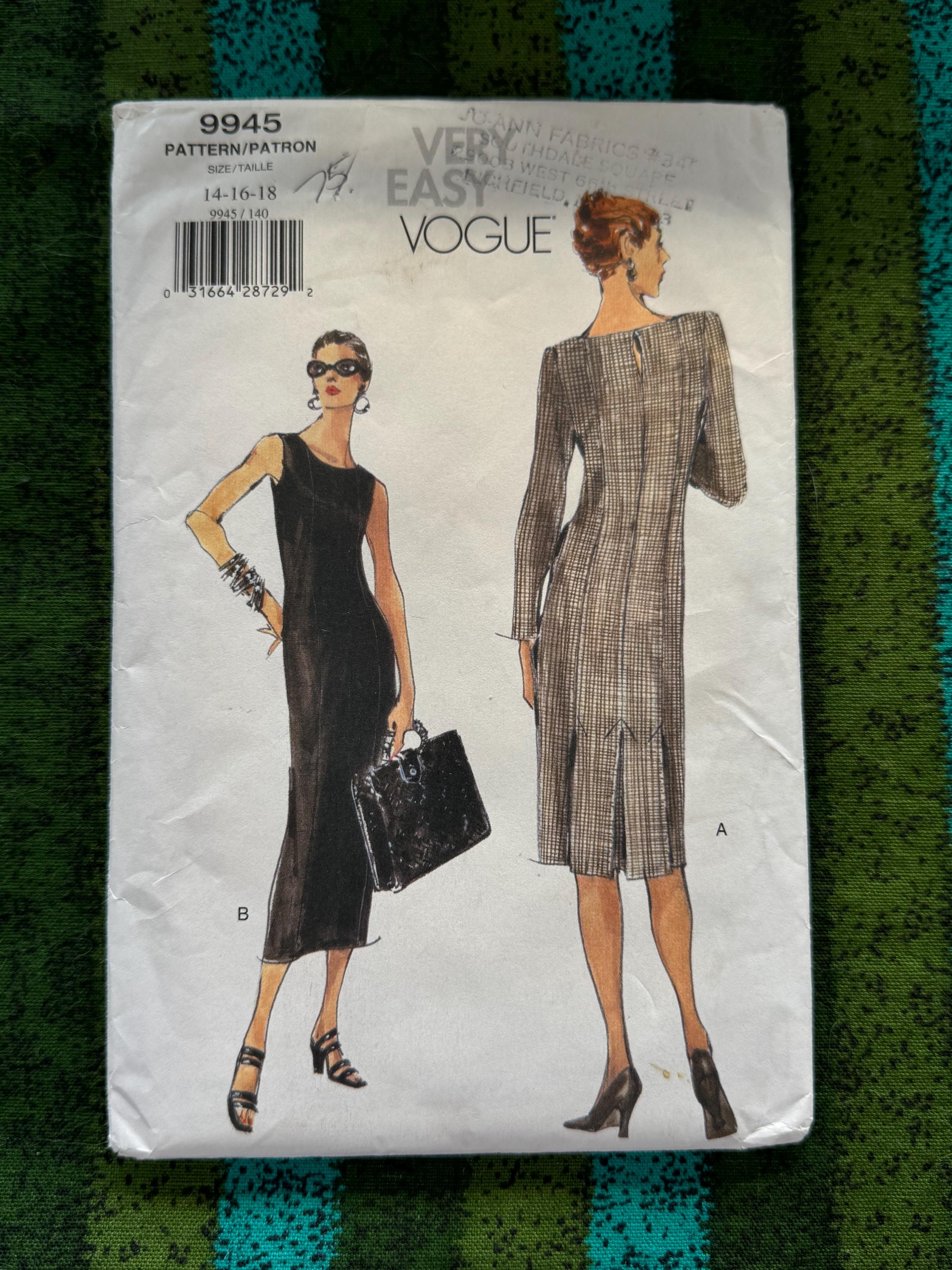1998 Vogue Easy Sewing Pattern 9945 Misses Sleeveless or Long Sleeve ...