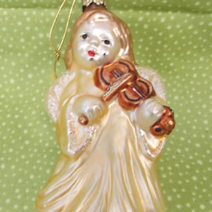 RARE Vintage Gold Glass Figural Angle Playing Violin Christmas Ornament, 4&quot;T - Made in Germany glass angel ornament