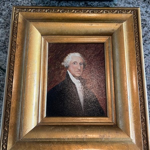 Antique George Washington Portrait in Thick Gold Frame 17” x 19”- patriotic oil painting, President oil painting, antique art image 2