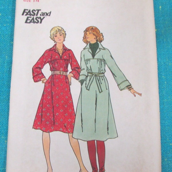 RARE 1970s Butterick Sewing Pattern 4436 Misses Loose Fitting, A-line Dress, Roll Up Sleeves, 2 Lengths, Size 14, UNcut; 1970s loose dress