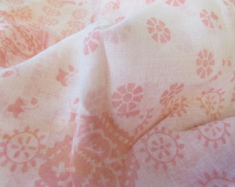 Vintage Peachy Pink Semi Sheer Abstract Floral Stiffer Cotton Blend Fabric, 44" x BTY; skirt fabric, shirt fabric, sari fabric