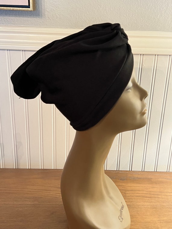 Vintage Womens Black Polyester Knit Turban - hat,… - image 2