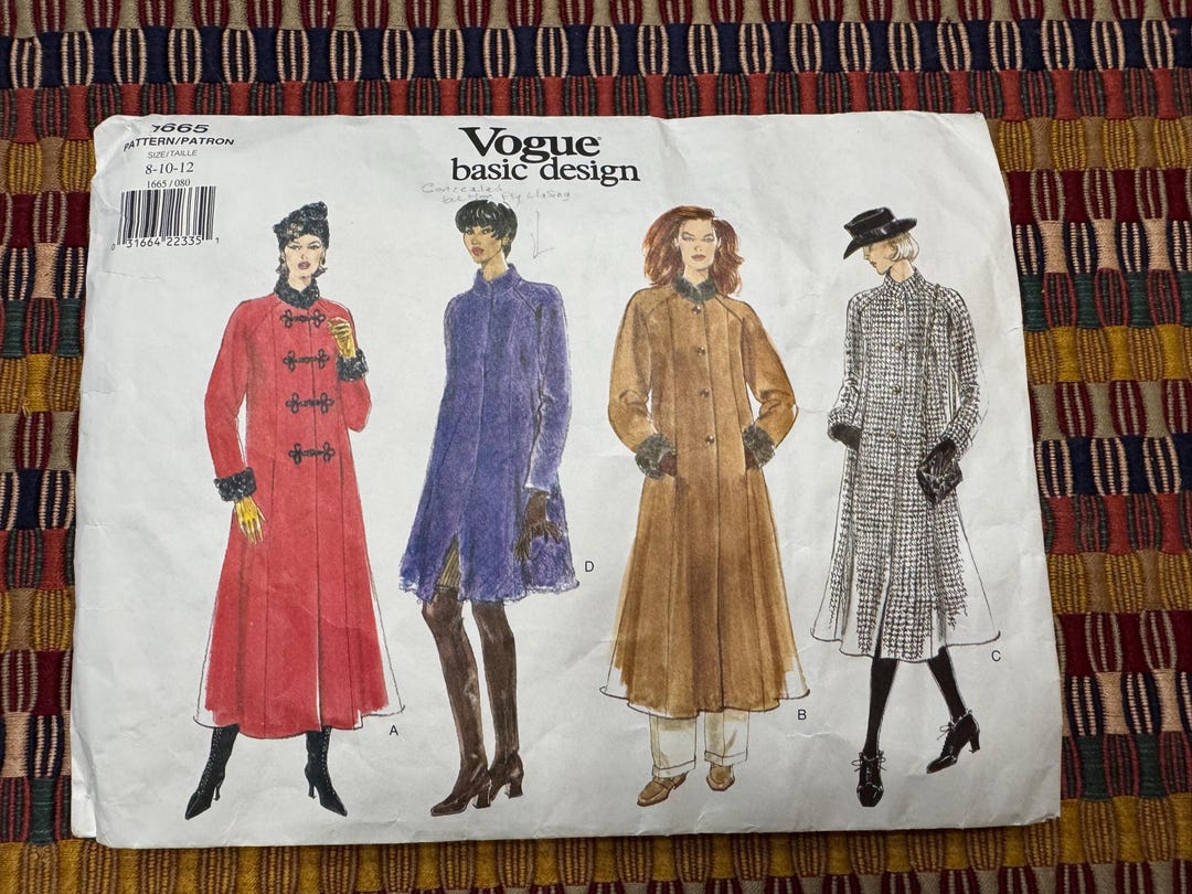 1995 Vogue 1665 Basic Design Sewing Pattern Misses Mid Length Coat Frog ...