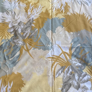 Vintage Tropical Leaf Pattern Cotton Fabric by D'Jon Fabrics Yellow, Gray/Green & White Large Scale  Patt 10256  60" W X BTY