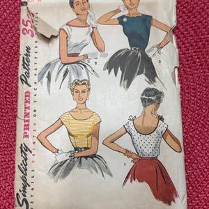 1954 Simplicity 4656 Symönster Blusar med kort ärm Storlek 16 Skärning - 50-talsblus