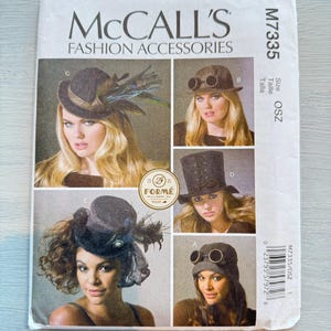 Mccalls Modeaccessoires Naaipatroon 7335 Fantasy-hoeden dames- Steampunk, Hoge Hoed van Forme Millinery Co One Size Uncut-Halloweenhoed