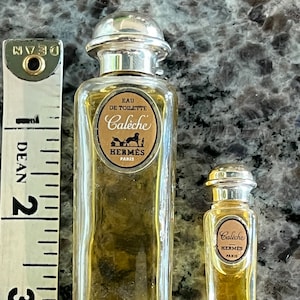 Vintage Lot of 2 CALECHE by HERMES Mini Eau Toilette Miniature Perfume (7,5ml. = 0.25oz.) & Miniature Sample Bottle 3/4 full on both~
