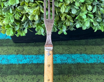 Tenedor de mesa antiguo de la época de la Guerra Civil, con incrustaciones de hueso y peltre, diseño de cruz, American Cutlery Co. ~ Cubiertos antiguos, cubiertos de la Guerra Civil
