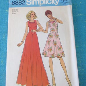 1975 Simplicity Sewing Pattern 6882 Misses Sleeveless Square neck Summer Dress in 2 Lengths, Size 12 Uncut~ summer dress, maxi dress pattern