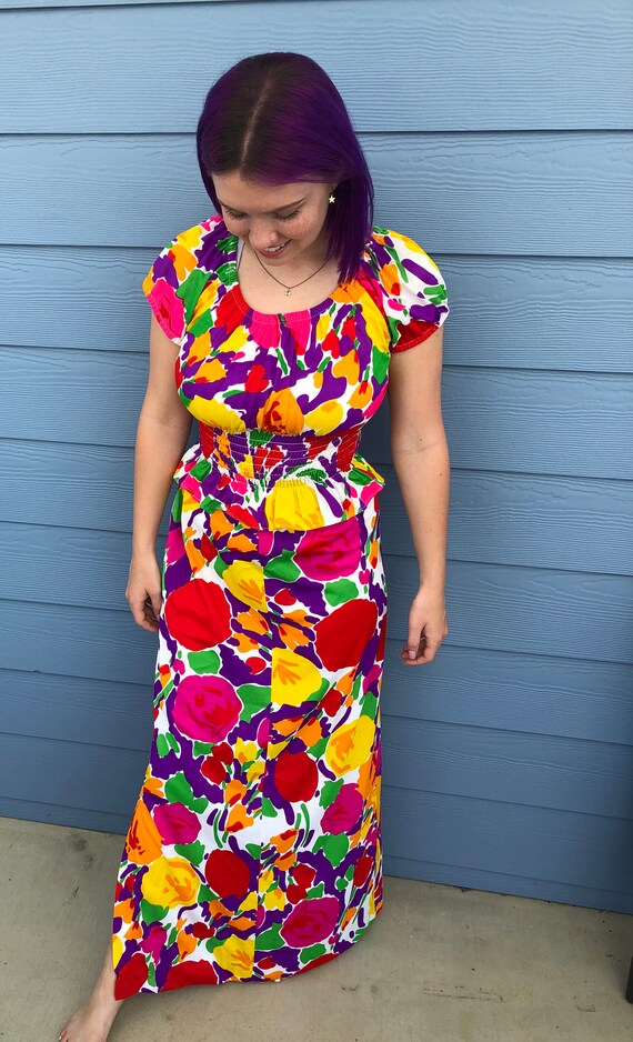 Vintage 1960'S Miss Elaine Gold Label Bold Floral