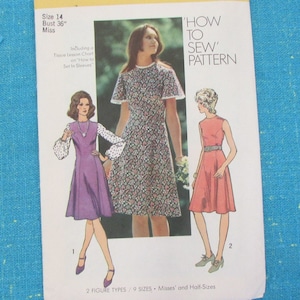 1971 Simplicity Sewing Pattern 9850 Misses Princess Dress 3 Sleeve Variations, Size 14 cut -flutter sleeve dress, 70s dress