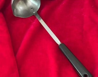 RARE Vintage Large Spoon Ladle Stainless Steel with Black Bakelite Handle and Pour Spout 11"~ black Bakelite handled ladle