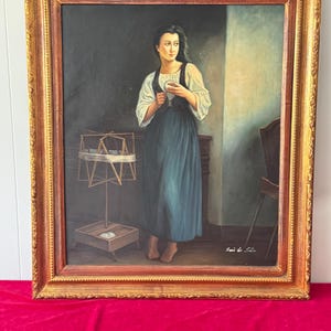 Framed Large Reproduction French Oil Painting “Devideuse” by William Adolphe Bouguereau 25" x 31"- French female worker painting, French art