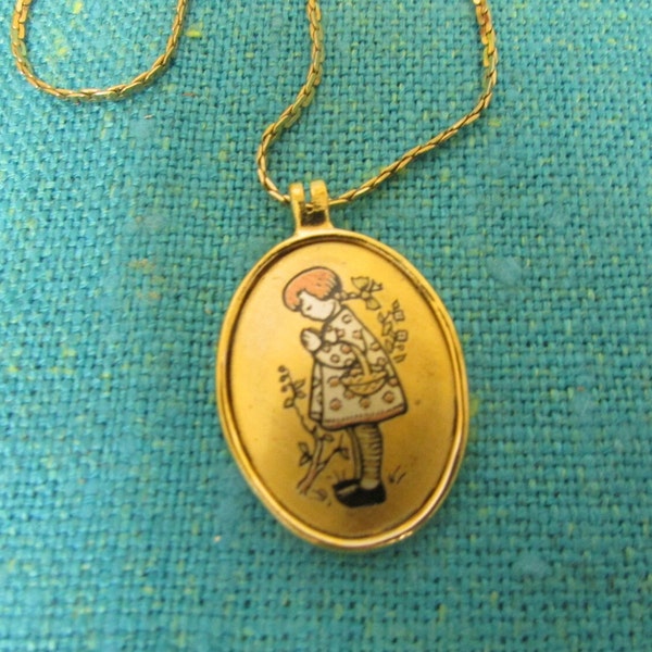 Vintage NE Devotion to Mother Berta Hummel Gold Tone Necklace, Reed & Barton; 1" X 3/4" pendant, 18" Serpentine Chain, Mother's Day gift