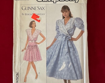 Patrón de costura Simplicity 8611 Gunne Sax para vestido de mujer con cuello ancho y mangas abullonadas, talla 14, sin cortar - Patrón Gunne Sax, vestido de fiesta