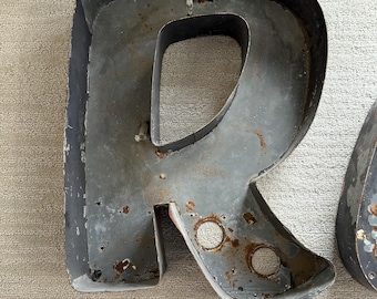 Large Zinc Industrial Letter Signs Vintage with neon Holes R, OR O- industrial decor, modern farmhouse U CHOOSE