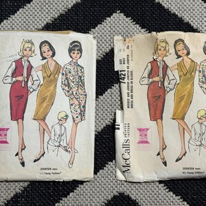 1960'S McCalls 7421 Sewing Pattern Deep V Neck Shift Knee Length Dress Size 12 or 14 with Blouse ~ 1960S Shift Dress U CHOOSE
