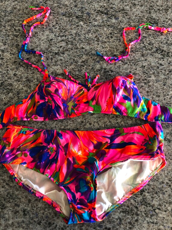 Vintage 1950/60's Bold Floral Barkcloth Bikini Set