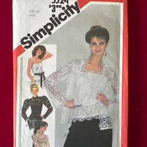 1981 Simplicity 5324 Misses Evening Lace Blouse, Jacket and Camisole Size 16 Uncut - 1980s lace ruffle blouse