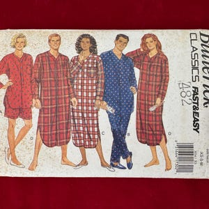 1993 Butterick Sewing Pattern 3034 Misses Men&#39;s Unisex Pajamas, Nightshirt, Top, Shorts Pants Size XS-M Uncut~ pajama set, unisex nightshirt
