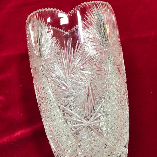 Antique Heavy ABP Cut Crystal Pinwheel Vase 12" High and 6" wide