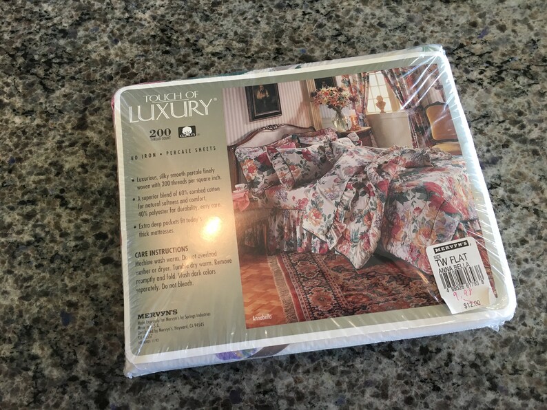 twin flat sheet Mervyns bedding Vintage New Mervyns Annabella Twin Flat Sheet Floral Botanical Pattern- twin bedding twin flat sheet