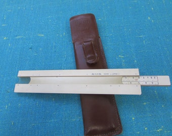 Règle à calcul en bois vintage POST 1444K Frederick Post 6" SUN Hemmi Japan ; règle à calcul, règle à dessin avec étui en cuir et clip