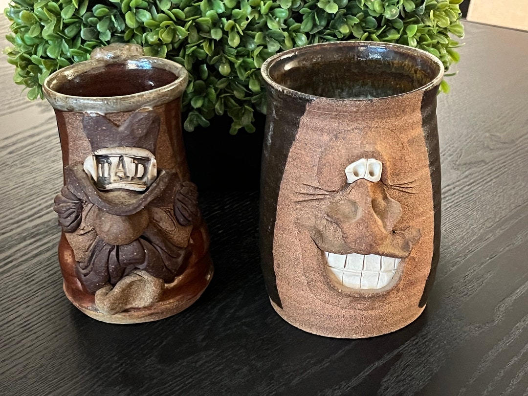 U CHOOSE Vintage 1970's Studio Pottery Funny Face Coffee Mug Stein With