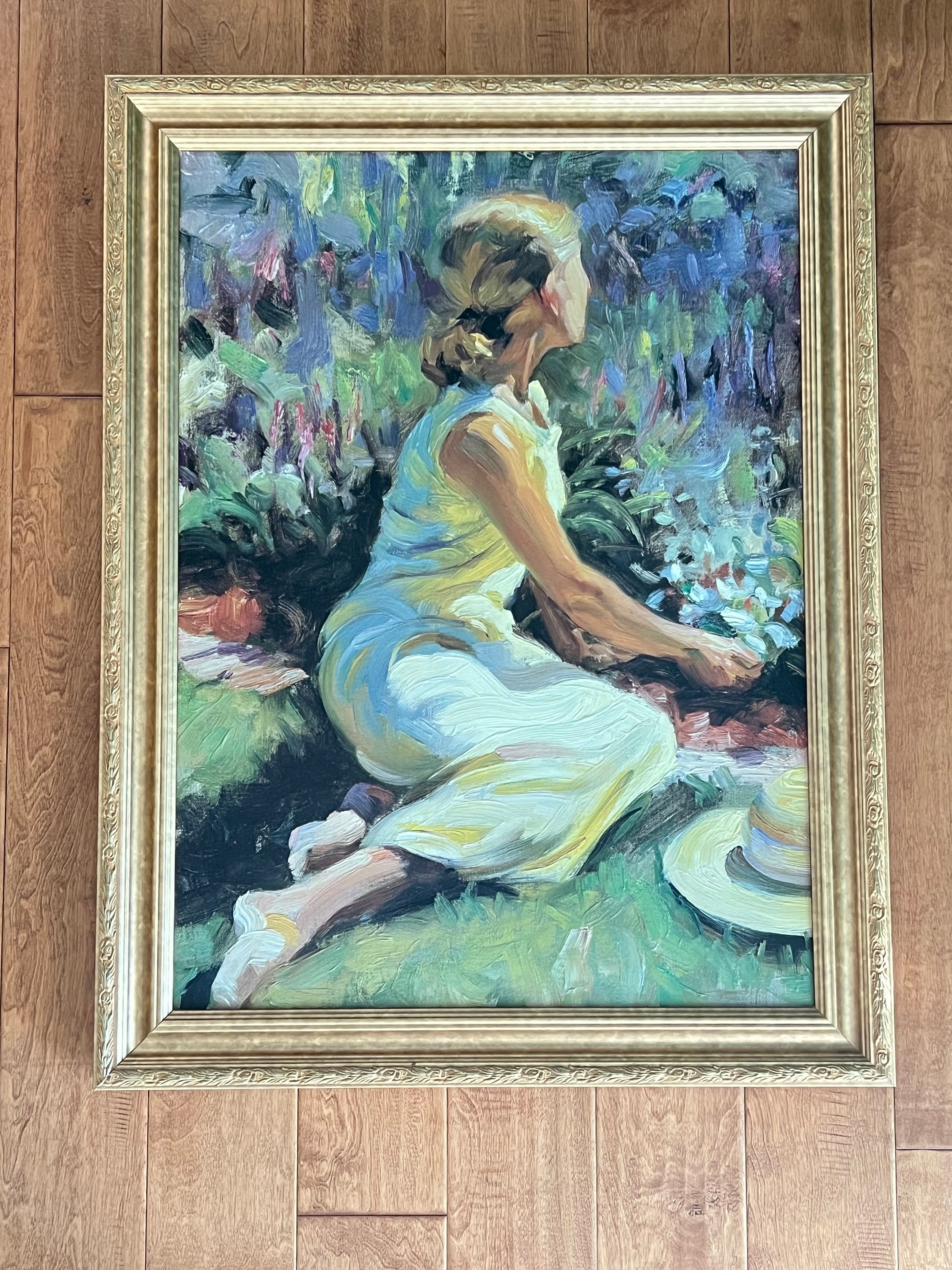 Framed Woman in Garden Painting, Brushstrokes Fine Art (26.5