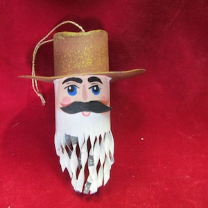 Vintage Tin Metal Cowboy Santa Painted Christmas Ornament; cowboy ornament, cowboy Santa, metal ornament, 4" X 1 1/2"