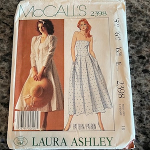 1986 McCalls Sewing Pattern 2398 Laura Ashley Misses Strapless Mid Length Dress Size 16 Uncut- Laura Ashley, 1980s Laura Ashley dress