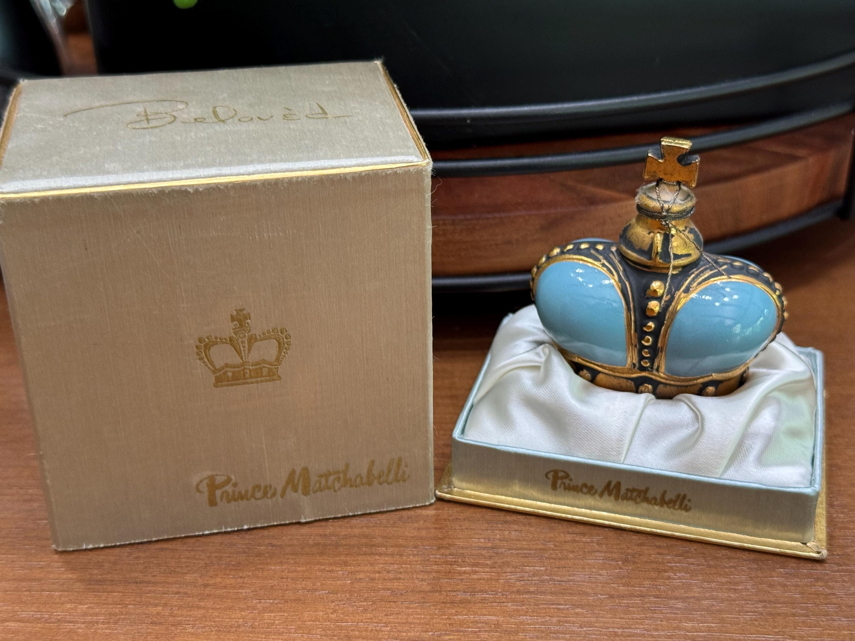 1950's Prince Matchabelli Beloved Blue Crown Perfume Scent Bottle