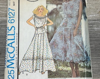 1978 McCalls 6127 Laura Ashley wijde blouson met ronde hals en volledige mid- of lange rok maat 14 ongesneden ZELDZAAM