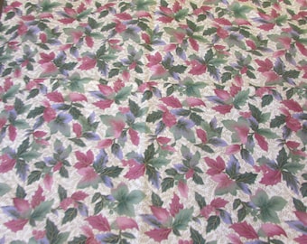 Vintage Green and Plum Ivy Leaves Cotton Fabric, Woodland Winter, 44"W x 19"; cotton floral fabric, Christmas fabric, remnant fabric