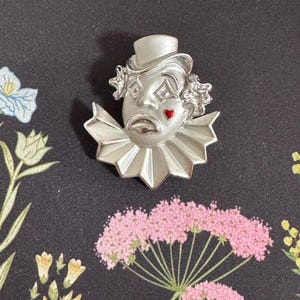 Vintage Brushed silver AJC clown with red heart Brooch~ clown brooch, clown collector, AJC brooch