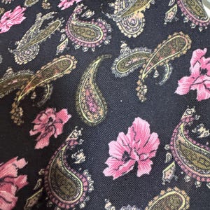 Vintage Black & Pink Floral Flowy Rayon Fabric Green Paisley Design FAB-U-FAB 45&quot; W X BTY~ floral rayon fabric, shirt fabric, dress fabric