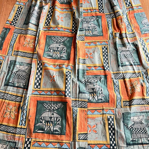 RARE IKEA Orange and Olive Green Tribal Ethnic Cotton Drapery Panel or Fabric 78” long-tribal fabric, ethnic fabric, African fabric