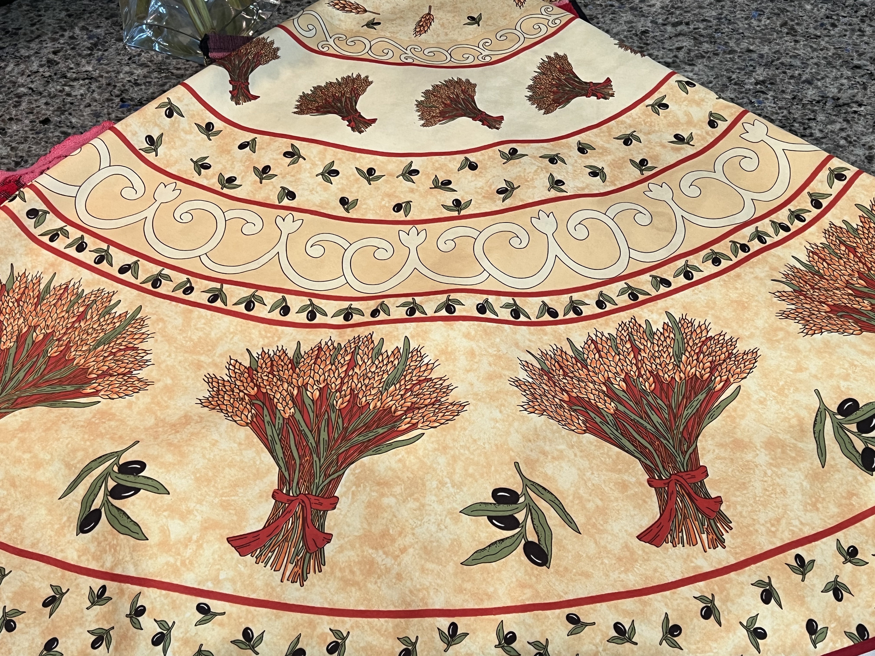French Provenal Round Polyester Tablecloth 68 with Wheat Bunches and Olives French country tablecloth French round tablecloth