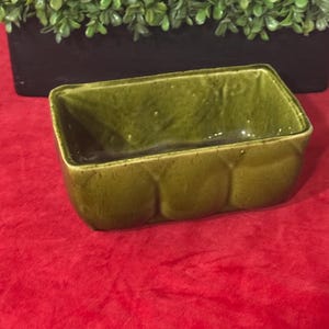 Vintage UPCO Avocado Green Glaze Rectangle Low Vase Planter 6 1/2" Long