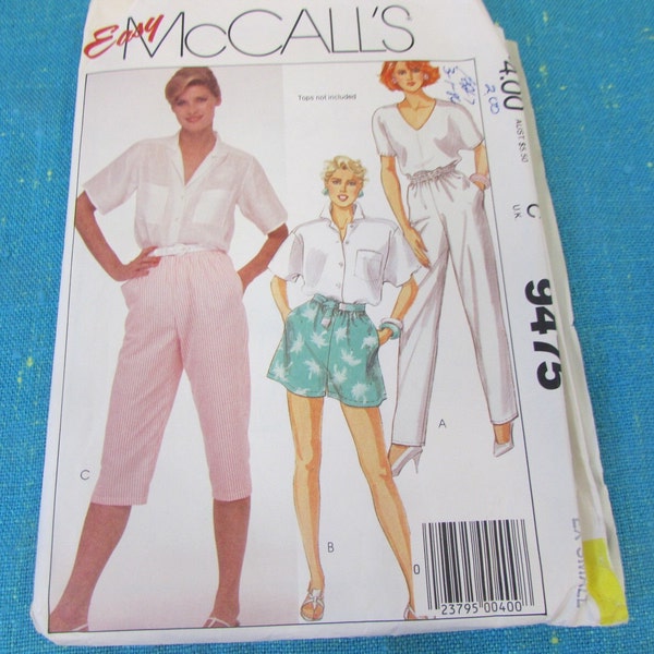 Rare 1985 Sewing Pattern McCalls 9475 Misses Pull On Long Pants, Capri Pants or Shorts, Size 6-8; UNCut, 1980s pant, capris or shorts