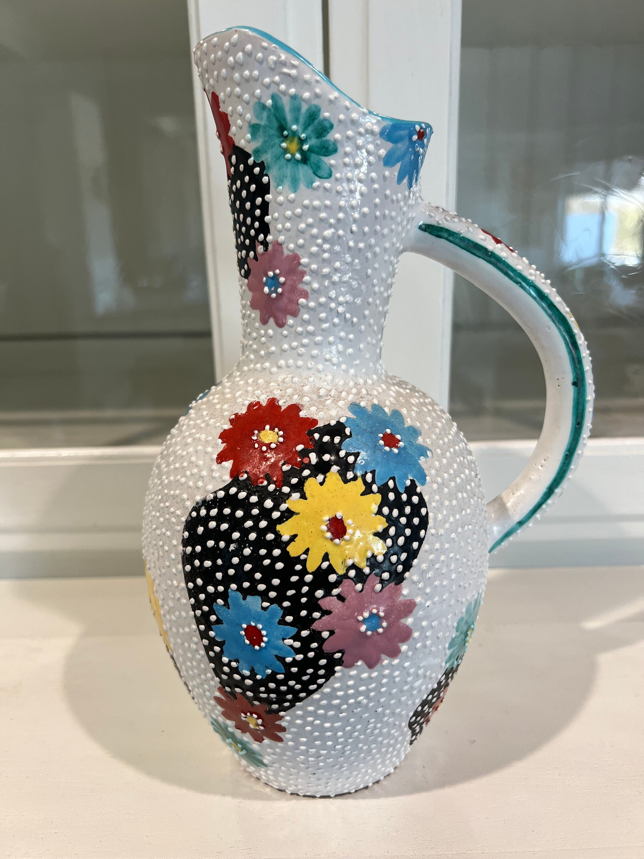 1960's Ars Artigiana Deruta Italy Raised Polka Dot Ceramic Ewer
