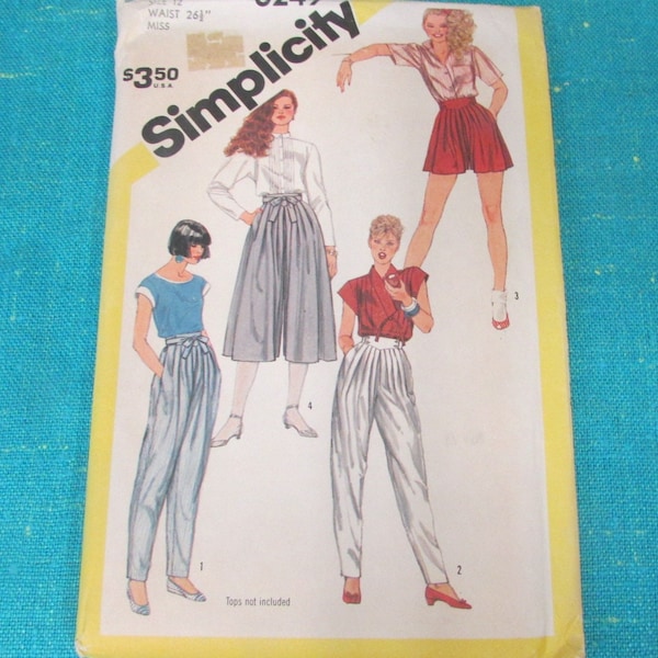 RARE 1983 Simplicity Sewing Pattern 6249 Misses Very Loose Fitting Pants and Culottes or Shorts, Size 12, UNcut; baggy 1980's pants, shorts